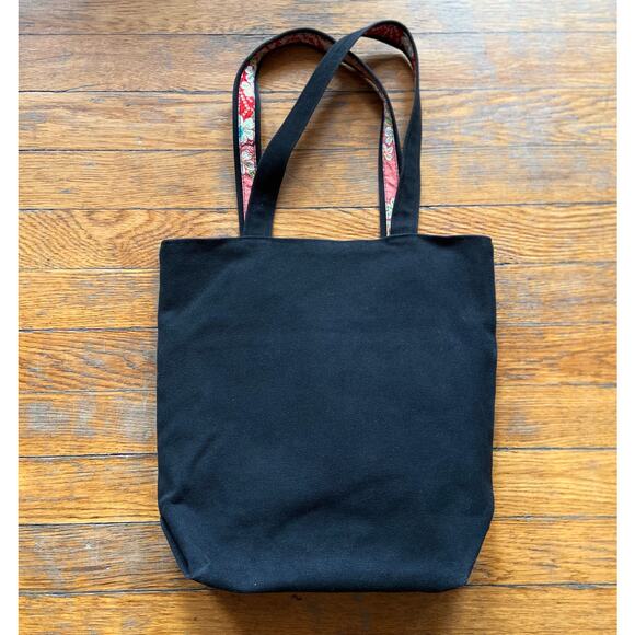 Reversible Black Canvas Tote w/Pink Floral Trim sz OS - Picture 12 of 15